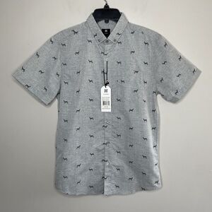 VISIVE Mens Gray Short Sleeve ZEBRA-PRINT Button-Down Shirt NEW Sz Small S